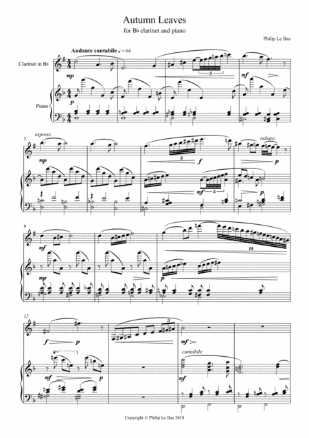Autumn Leaves (for B flat clarinet and piano)