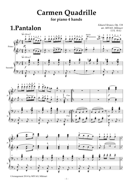"Carmen-Quadrille", Op.134 [piano duet] (arr. MIYAO, Mikinari)