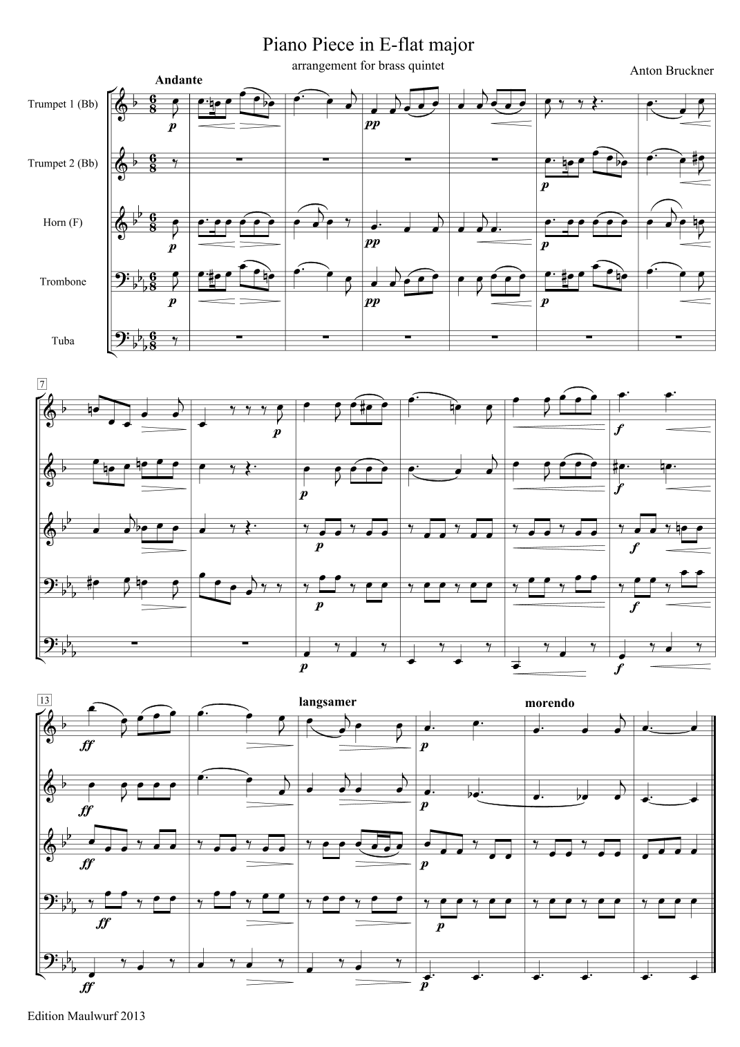 Bruckner Piano Piece in E-flat major (arr. Edition Maulwurf)