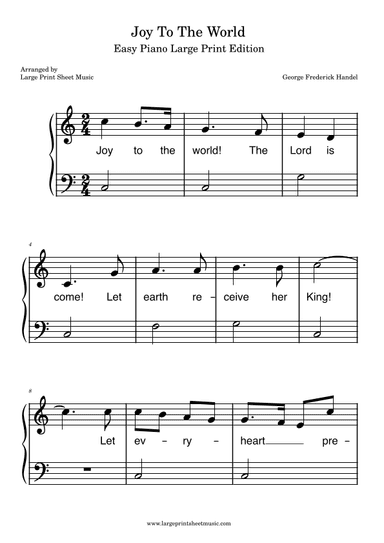 Joy To World Large Print Easy Piano Solo (arr. Large Print Sheet Music)