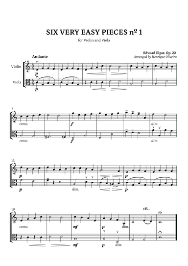 Six Very Easy Pieces nº 1 (Andante) - Violin and Viola (arr. Henrique Oliveira)
