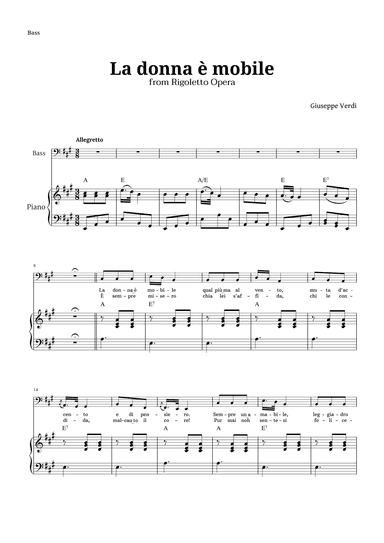La donna è mobile in A major for Bass and Piano (arr. Langanho)