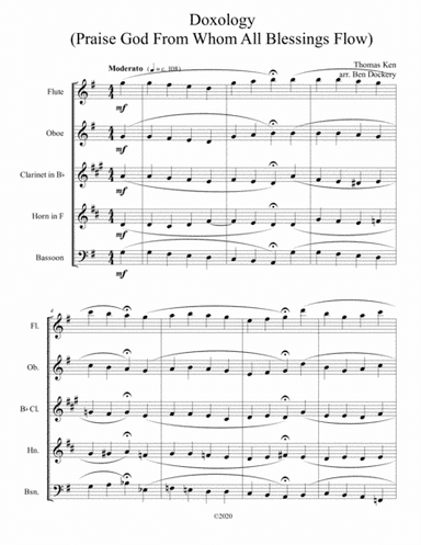Doxology (Jazz Harmonization) for Wind Quintet - (Praise God From Whom All Blessings Flow) (arr. Ben Dockery)