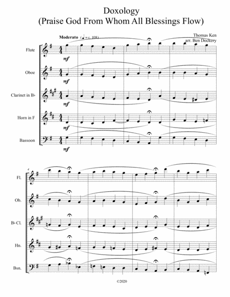 Doxology (Jazz Harmonization) for Wind Quintet - (Praise God From Whom All Blessings Flow) (arr. Ben Dockery)