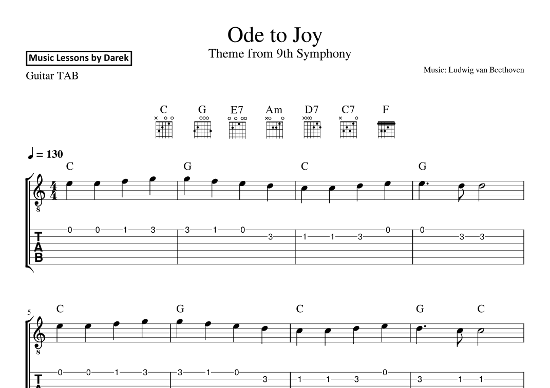 Ode to Joy (GUITAR TAB) Theme from 9th Symphony [Ludwig van Beethoven] (arr. Darek)