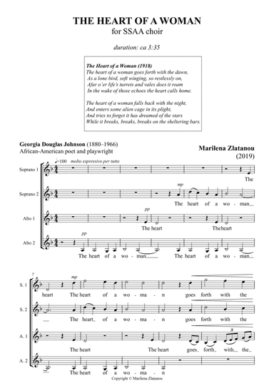 THE HEART OF A WOMAN, for SSAA choir a cappella