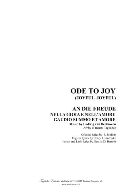 ODE TO JOY (JOYFULL, JOYFULL) - English, German, Italian and Latin Lyrics (arr. Renato Tagliabue)