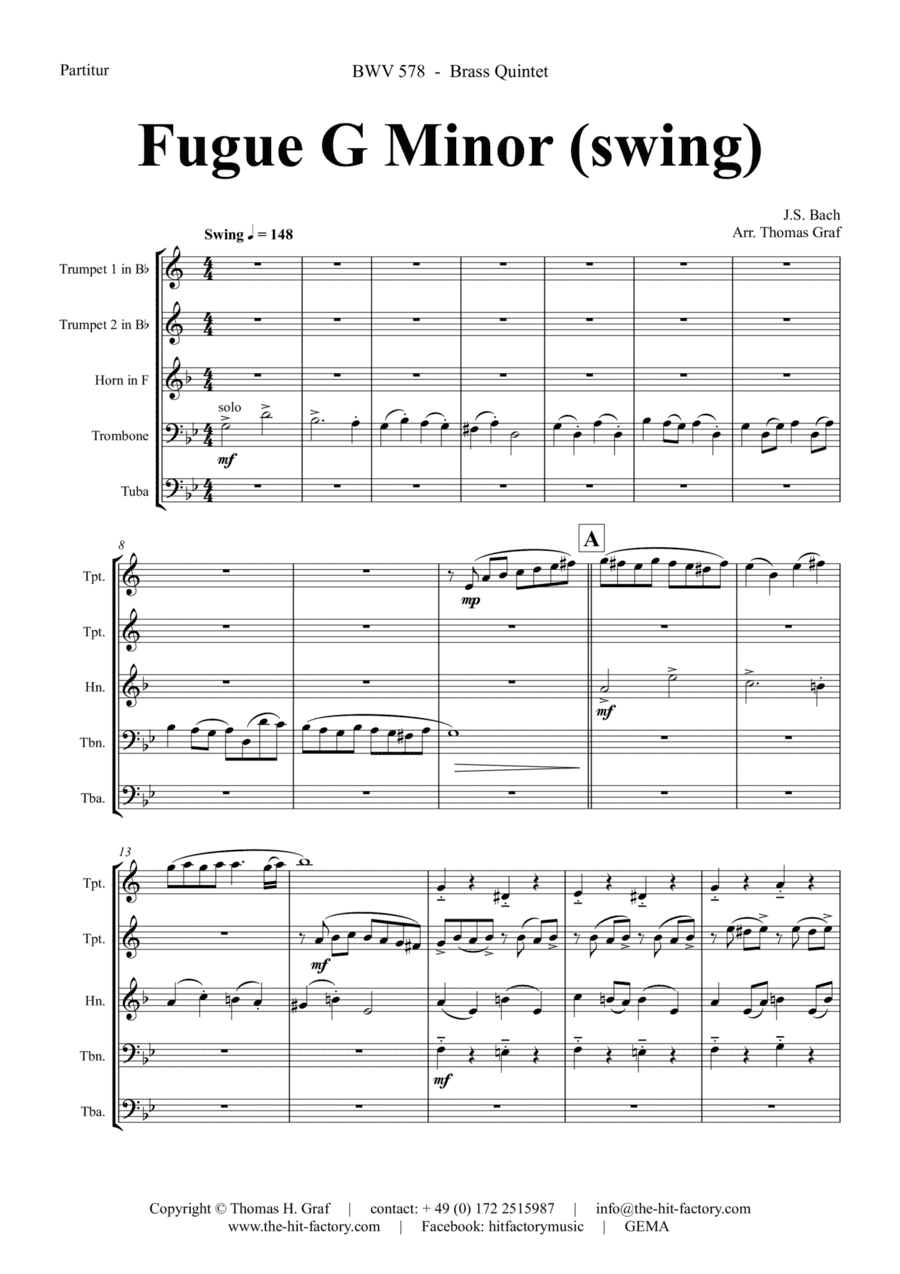 Fugue G Minor - (the 'little') - BWV 578 - Swing - Brass Quintet (arr. Thomas Graf)