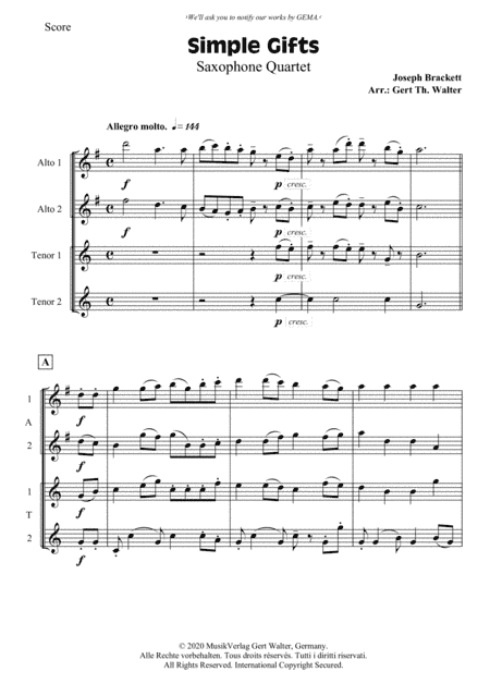Simple Gifts (arr. Gert Th. Walter)