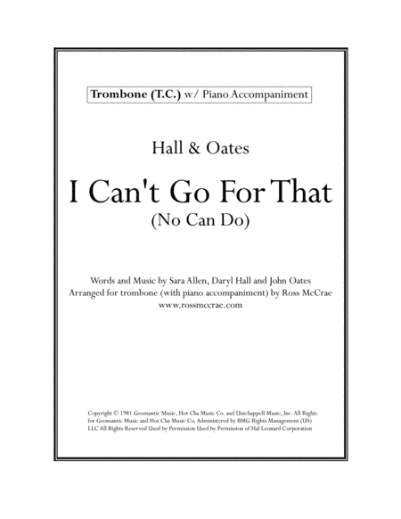 I Can't Go For That (arr. Ross McCrae)