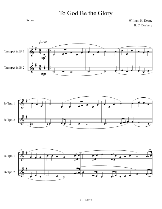 To God Be the Glory (Trumpet Duet) (arr. B. C. Dockery)