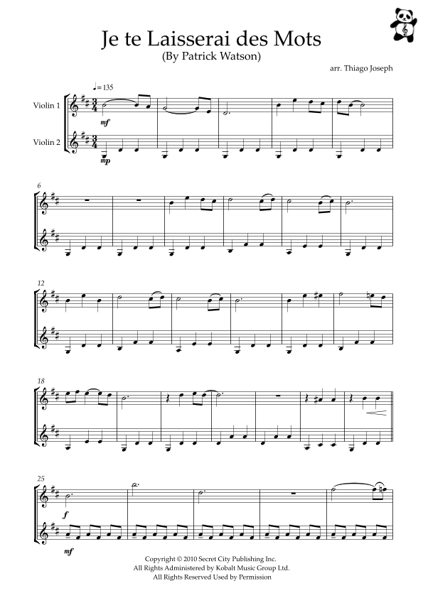 Je Te Laisserai Des Mots (arr. Thiago Joseph)