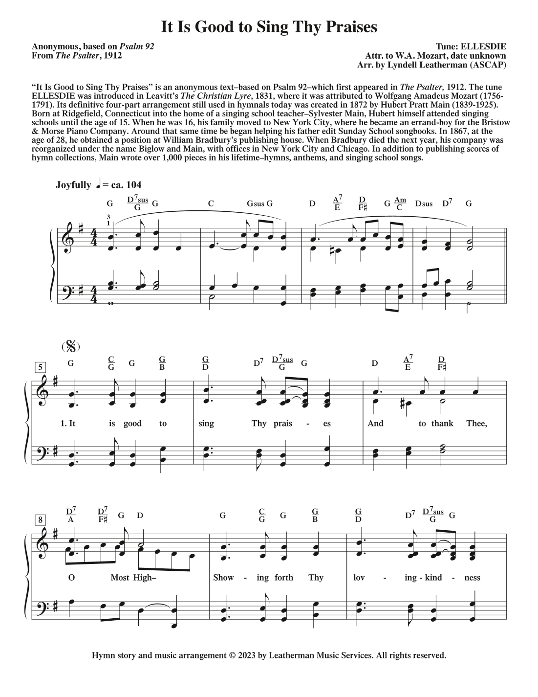It Is Good to Sing Thy Praises (arr. Lyndell Leatherman)
