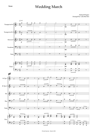 Wedding March (Wagner) Brass Quintet Piano (arr. Cadu Barcelos)