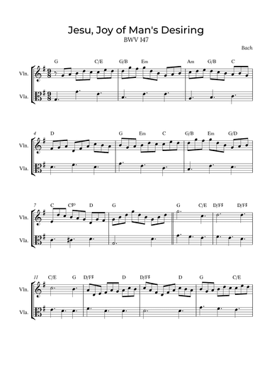 Jesu, Joy of Man's Desiring - Violin and Viola with chords (arr. Alex Nunes Rodrigues)