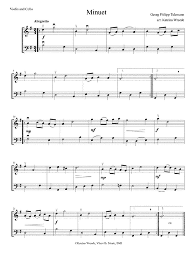 Minuet for Violin and Cello by Telemann (arr. Katrina Wreede)