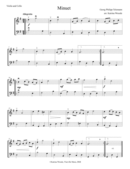 Minuet for Violin and Cello by Telemann (arr. Katrina Wreede)