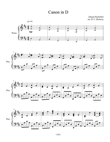 Canon in D (Piano Solo) (arr. B. C. Dockery)