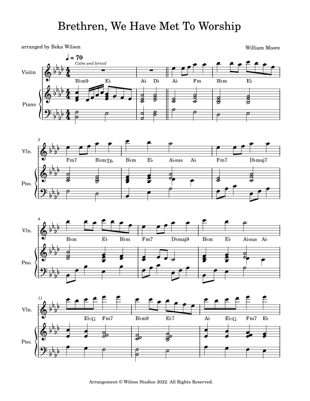 Brethren, We Have Met To Worship--violin solo (arr. Beka Wilson)