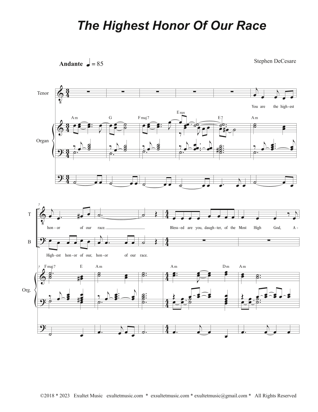 The Highest Honor Of Our Race (2-part choir - (TB)