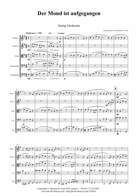 Der Mond ist aufgegangen - German Folk Song - String Orchestra (arr. Thomas H. Graf)