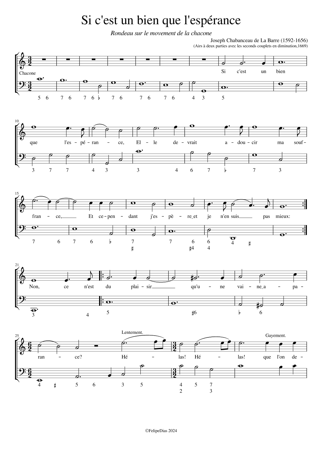 Si c'est un bien que l'espérance (arr. Early Music Scores)