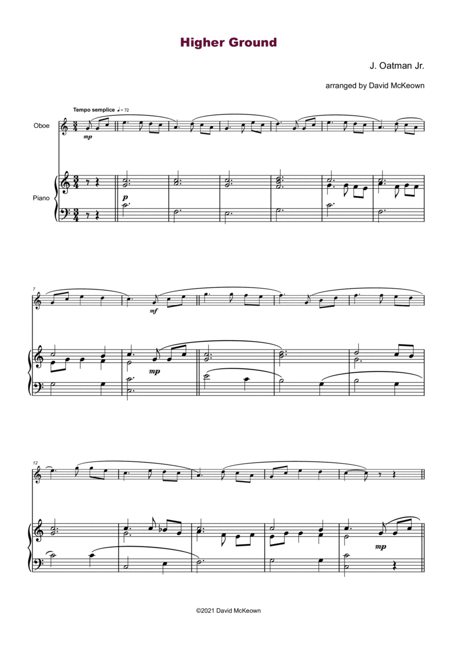 Higher Ground, Gospel Hymn for Oboe and Piano (arr. David McKeown)