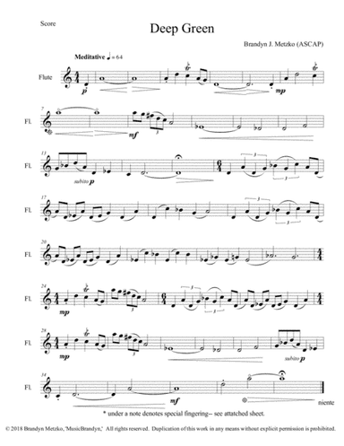 Deep Green for solo flute, oboe, clarinet or saxophone.