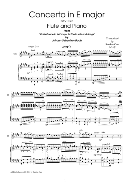 J.S.Bach - Concerto in E major BWV 1042 for Flute and Piano (arr. Santino Cara)