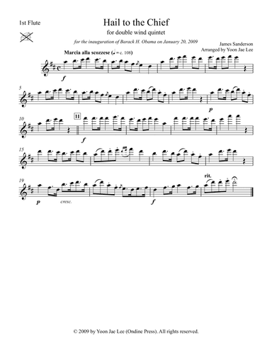 Hail to the Chief for Double Wind Quintet in D Major (arr. Lee) - Set of Parts (arr. Yoon Jae Lee)