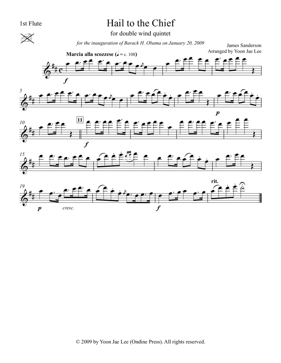 Hail to the Chief for Double Wind Quintet in D Major (arr. Lee) - Set of Parts (arr. Yoon Jae Lee)