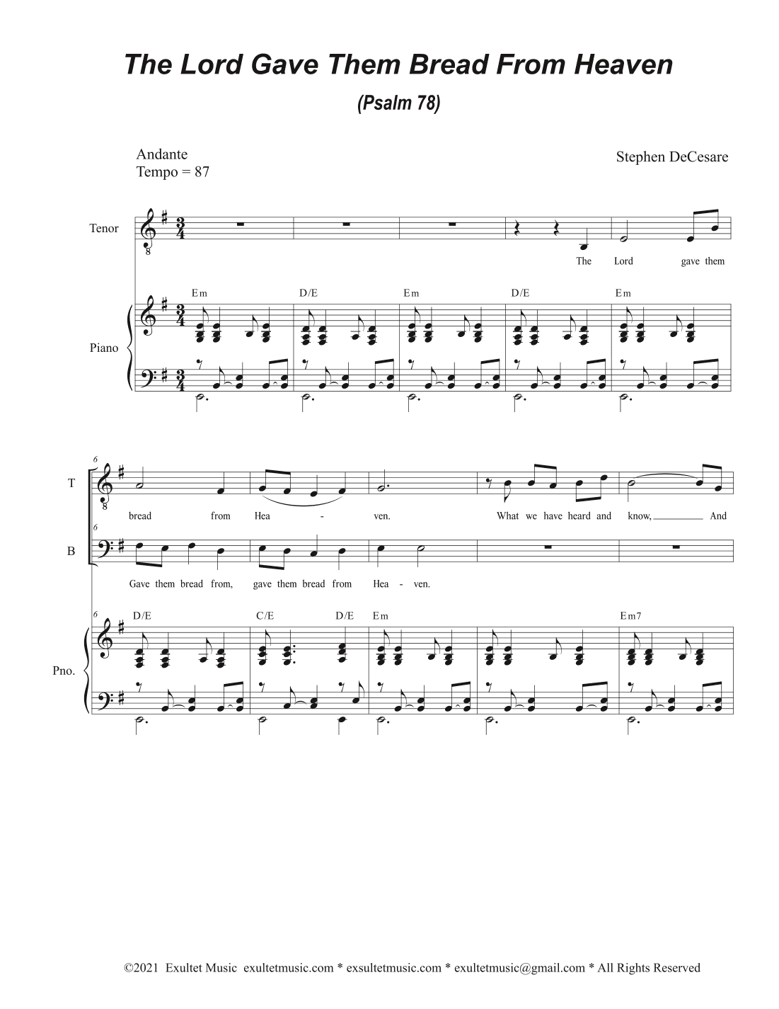 The Lord Gave Them Bread From Heaven (Psalm 78) (2-part choir (TB)