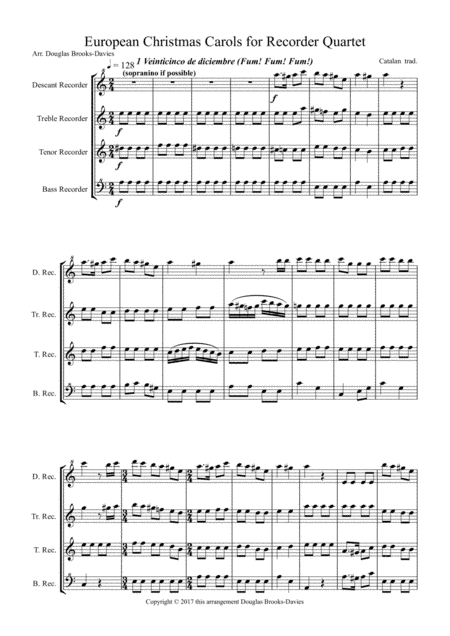 Christmas Carols from Europe for Recorder Quartet (arr. Douglas Brooks-Davies)