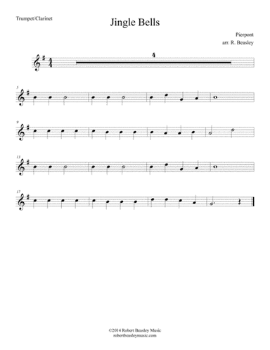 Jingle Bells (easy trumpet or clarinet w/ piano accomp) (arr. Robert Beasley)
