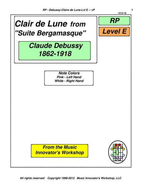 Debussy - Clair de Lune - (Key Map Tablature) (arr. John M. Honeycutt)