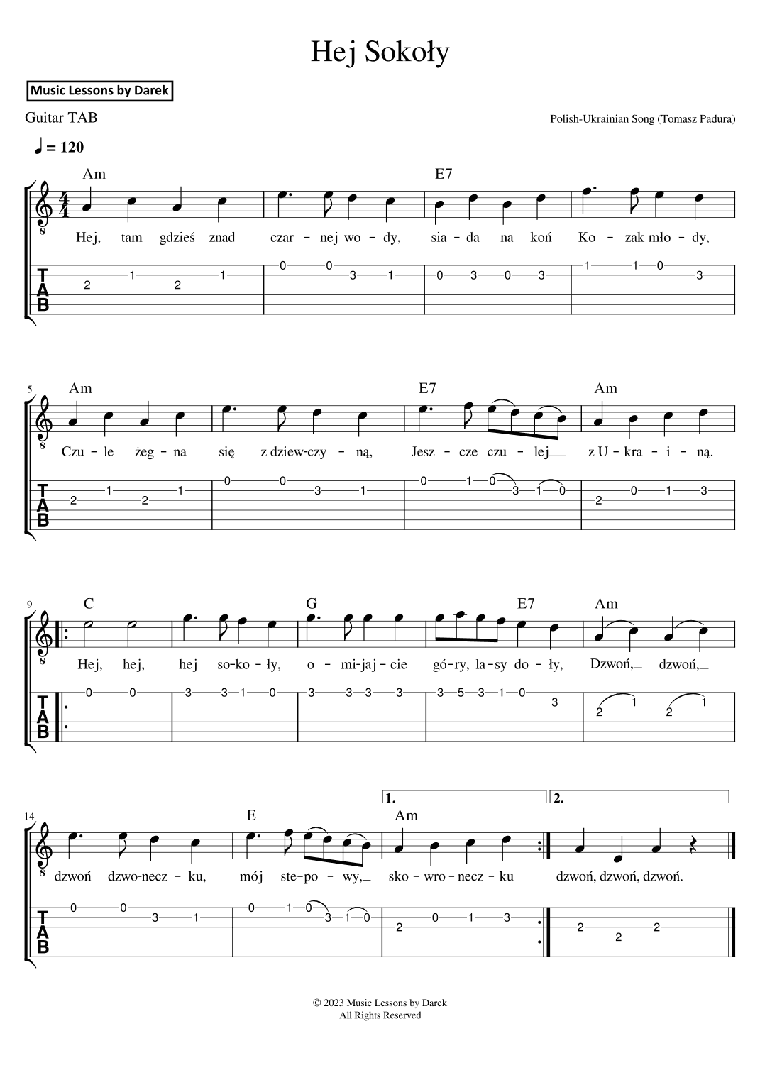 Hej Sokoly (Hey Falcons) [GUITAR TAB] (arr. Darek)