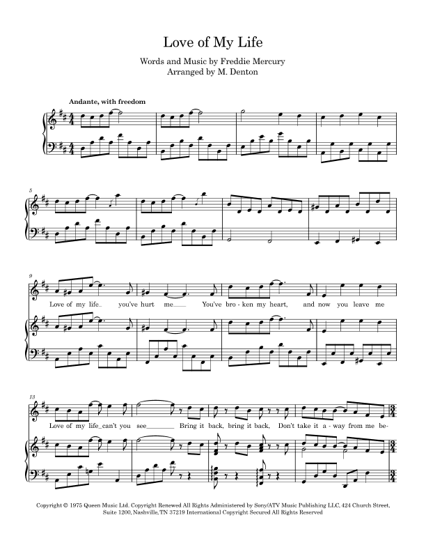 Love Of My Life (arr. Margaret Denton)