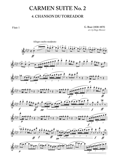 Toreador's Song from "Carmen Suite No. 2" for Flute Quartet (arr. Diego Marani)