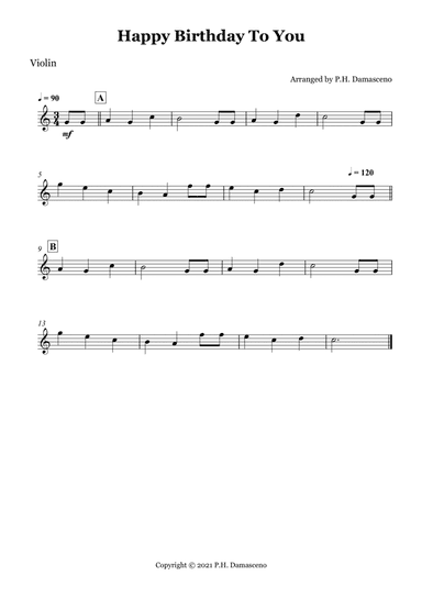 Happy Birthday To You - Violin Solo (arr. Ph Damasceno)