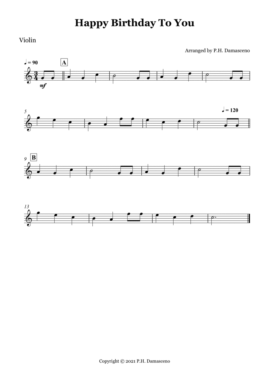 Happy Birthday To You - Violin Solo (arr. Ph Damasceno)