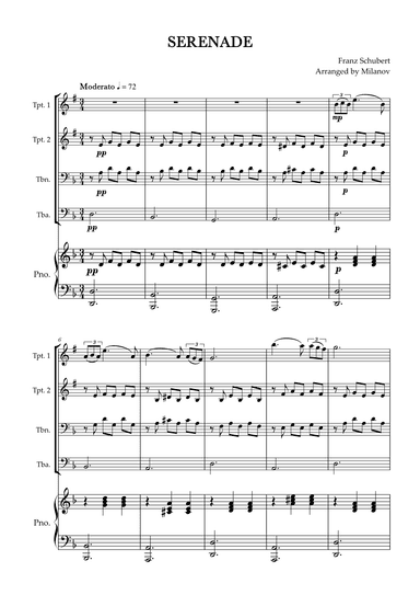 Serenade | Schubert | Brass Quartet | Piano (arr. Milanov)