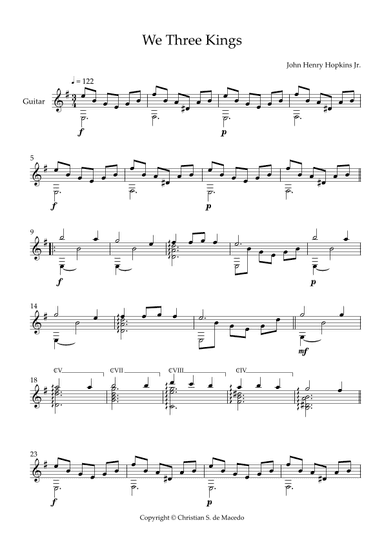 We Three Kings - Sheet Music + TABS (arr. Christian S. de Macedo)