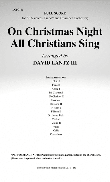 On Christmas Night All Christians Sing (arr. David Lantz III)