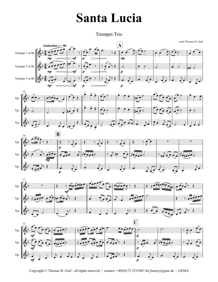 Santa Lucia - Italian Folk Song - Here in the twighlight - Trumpet Trio (arr. Thomas Graf)