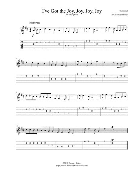 I've Got the Joy, Joy, Joy, Joy (Down in My Heart) - for easy guitar with TAB (arr. Samuel Stokes)