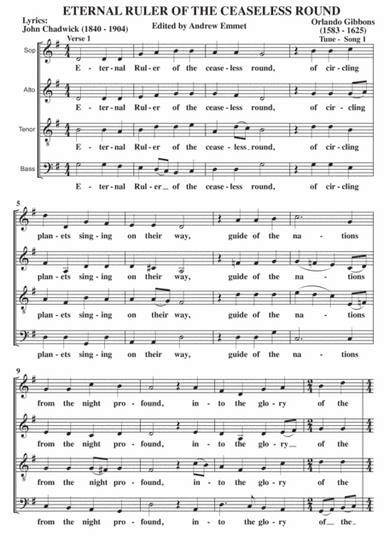 Eternal Ruler Of The Ceaseless Round A Cappella SATB (arr. Edited by Andrew Emmet)