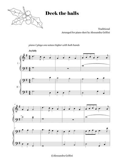 Deck the halls - Christmas easy piano duet (arr. Alessandra Gelfini)
