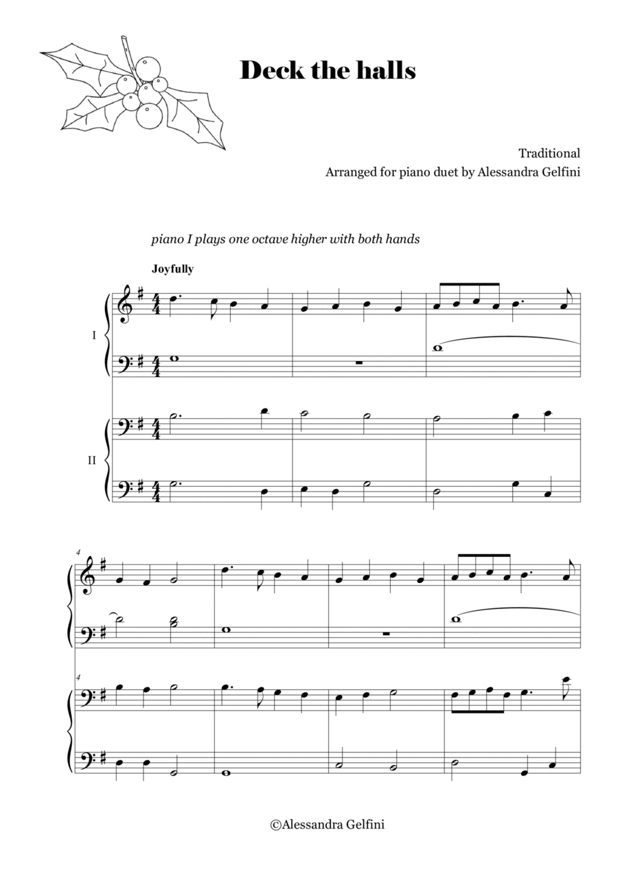 Deck the halls - Christmas easy piano duet (arr. Alessandra Gelfini)