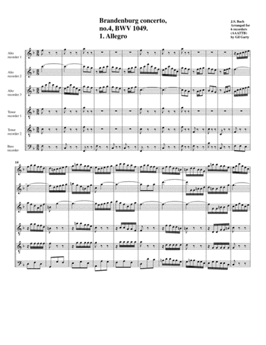 Brandenburg concerto no.4, BWV 1049 (arrangement for 6 recorders) (arr. Gil Garty)