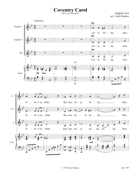 Coventry Carol (SSA) (arr. Curtis Hanson)